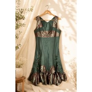 Forest Green Woodland Whimsical‎ Fairy Dress Ruffle Hem Lace Up Cocktail Dress